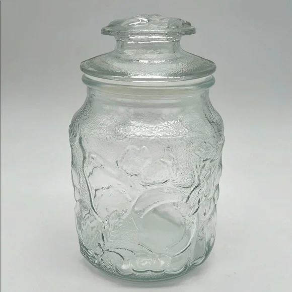 Libbey Orchard Clear Glass Embossed Country Fruit Vintage Canister Cookie Jar - Picture 3 of 11